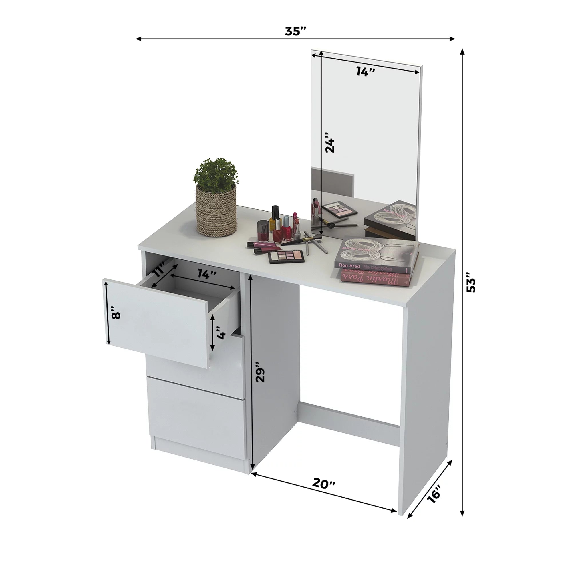 Modern Vanity Table with 3 Drawers and Mirror D499628