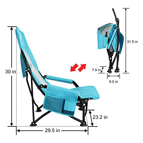 Folding Portable Beach Chair, High Back Low Seat Lightweight, Full Mesh Back with Cup Holder and Carry Bag, 2 Pcs B105883