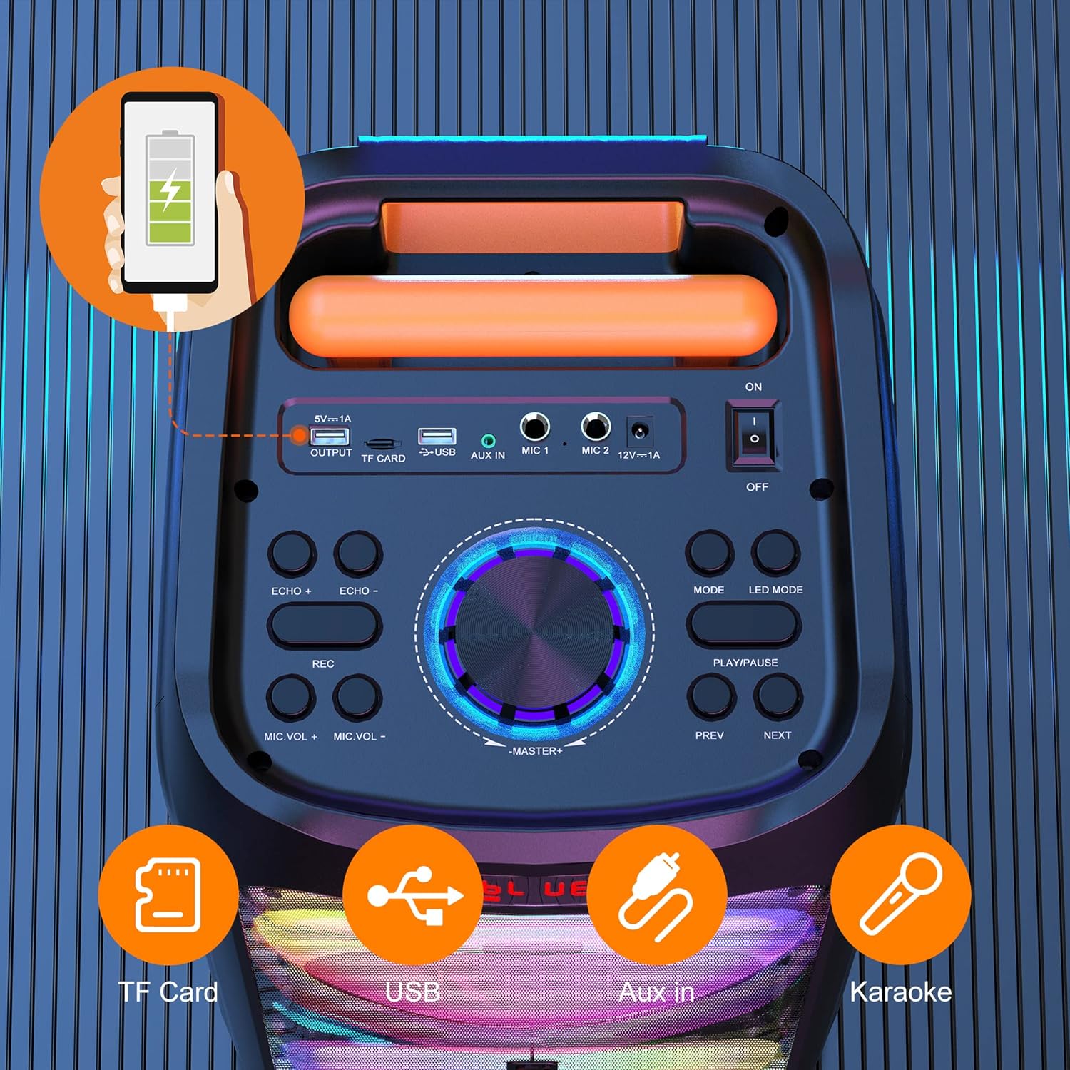 Karaoke Machine with 2 Wireless Microphones, Bluetooth Party Speaker with DJ Light M597378