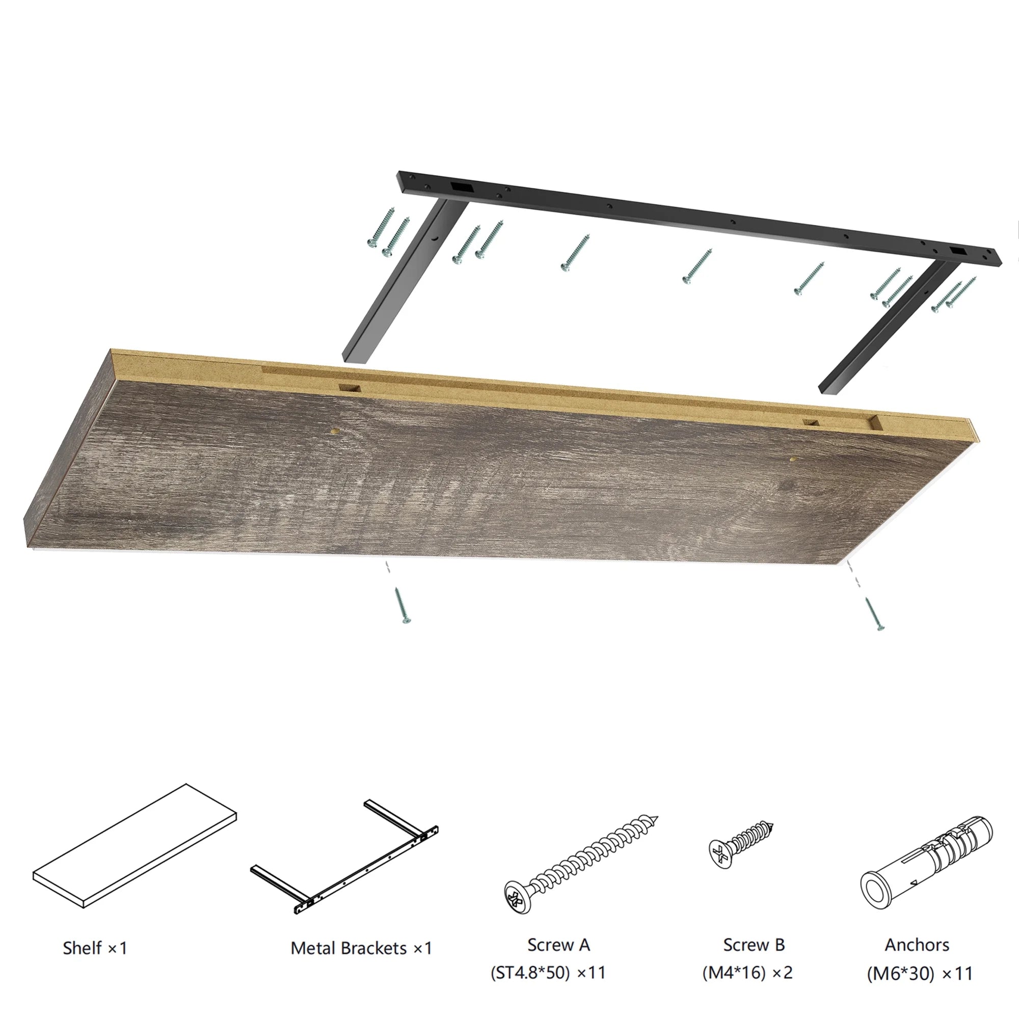 30 inch Wooden Floating Wall Shelf with Invisible Brackets, Set of 2, Rustic Gray J656