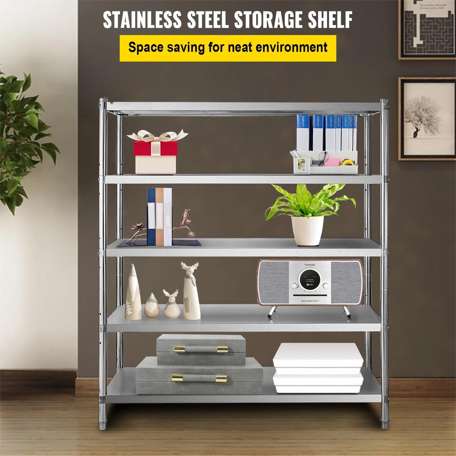 5-Tier Stainless Steel Shelving Unit 60x18.5 inch P13361