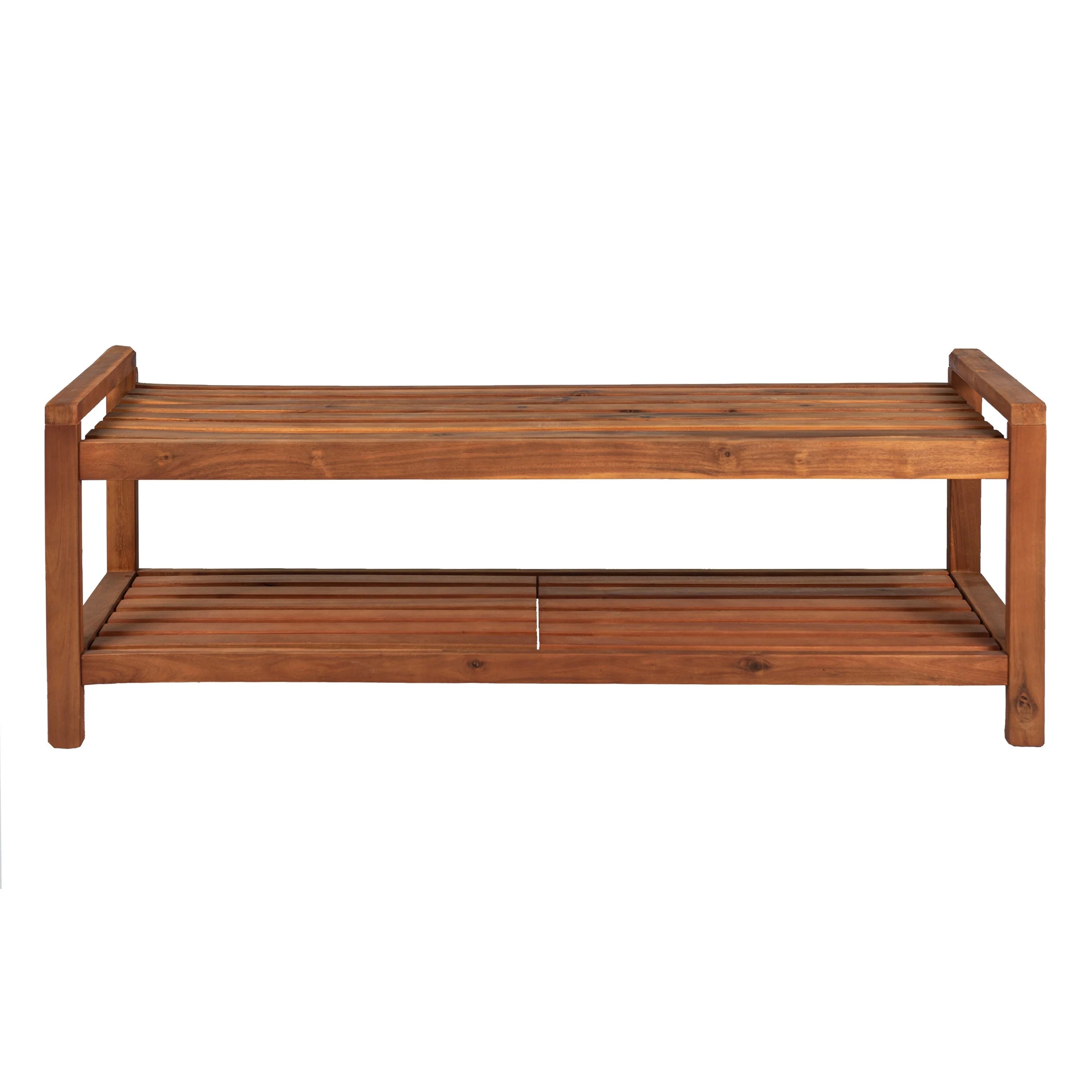 Mid-Century Modern Acacia Wood 3-Seat Outdoor Patio Bench P2534