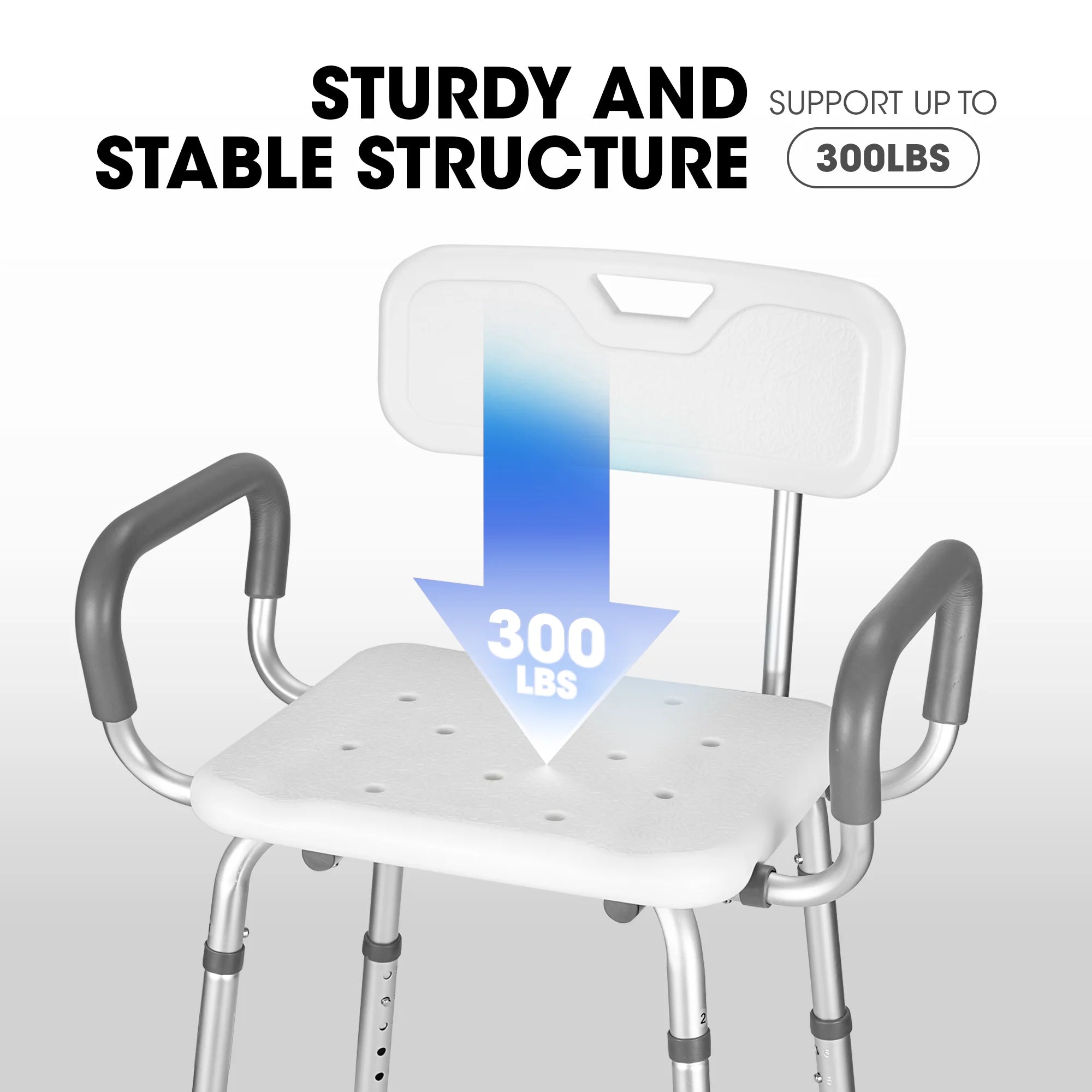Shower Chair with Back and Padded Armrests, 6-Level Adjustable Height Q673
