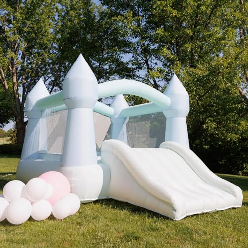 Bouncy Castle with Slide, Pastel Bounce House for Kids, Indoor and Outdoor Use B4436