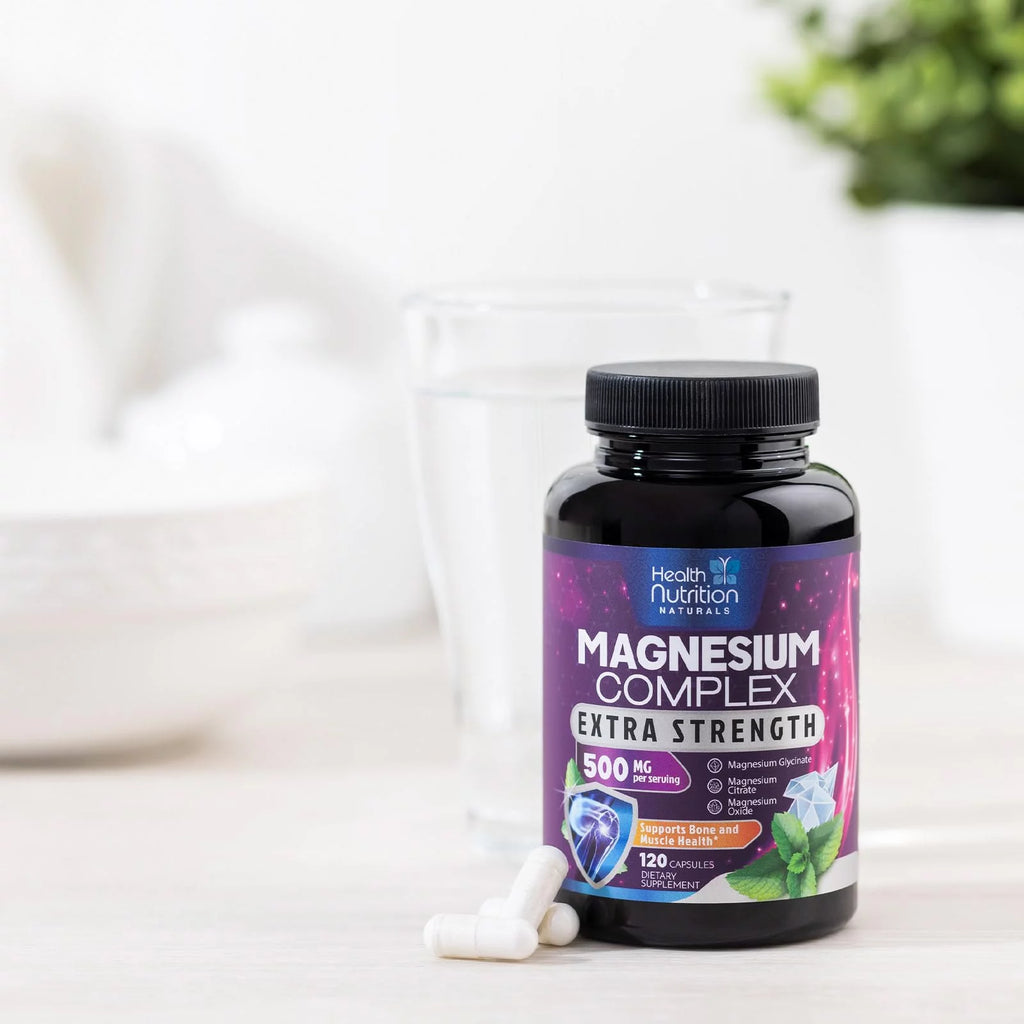 Magnesium Complex 500mg Supplement Capsules for Muscle, Heart, Bone, Nerve Support E184