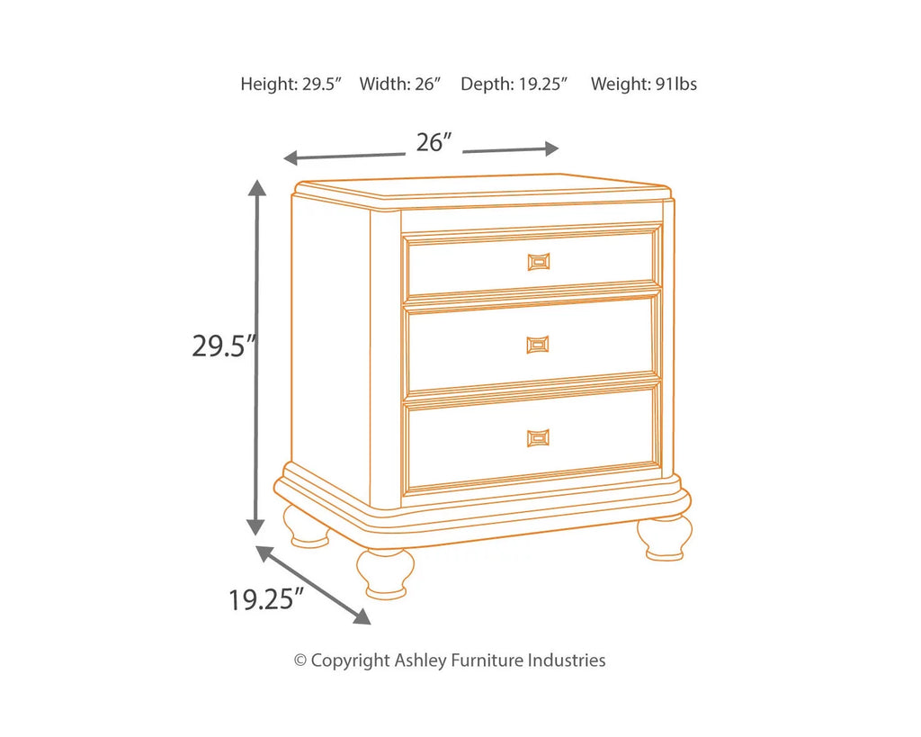 3 Drawer Nightstand, Silver Y7476