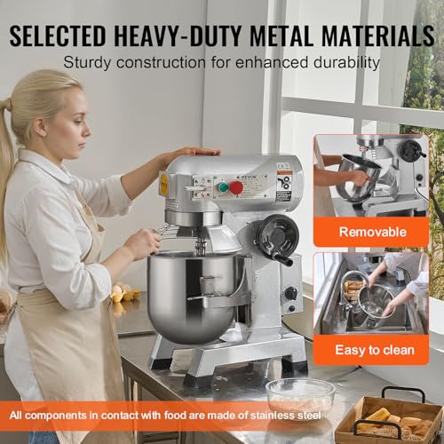 Commercial Food Mixer 10Qt Stainless Steel Bowl, 450W Stand Mixer with 3 Speeds U88115