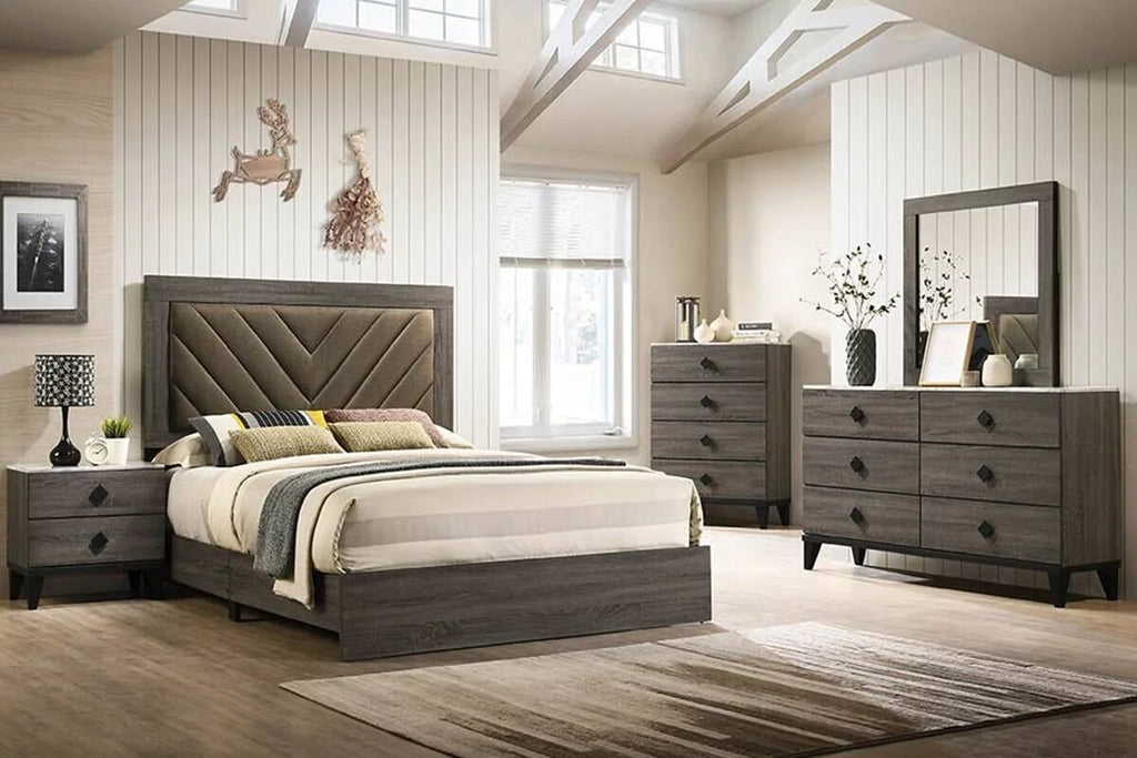 Queen Size Bed with 2 Nightstands, Gray Wooden Bedroom Set L152913
