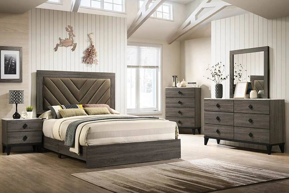 Queen Size Bed with 2 Nightstands, Gray Wooden Bedroom Set L152913