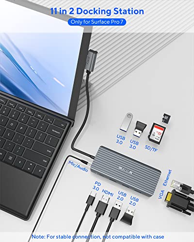 USB C Dock for Surface Pro 7, Dual Monitor Display USB Hub with HDMI VGA PD3.0 RJ45 Y622882