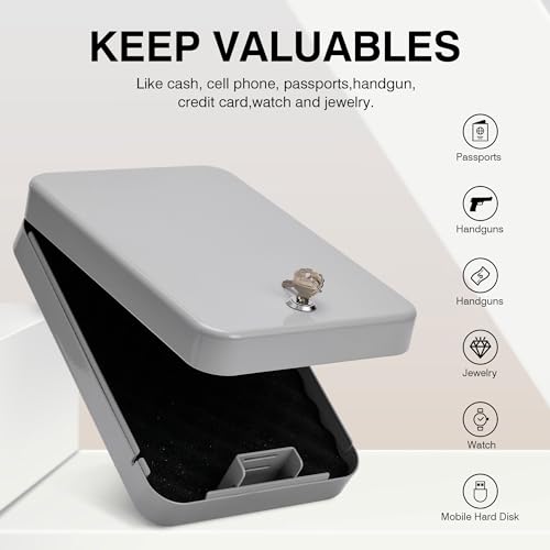 Handgun Safe with Key Lock, Portable Lock Box for Car, Home, Travel V990939