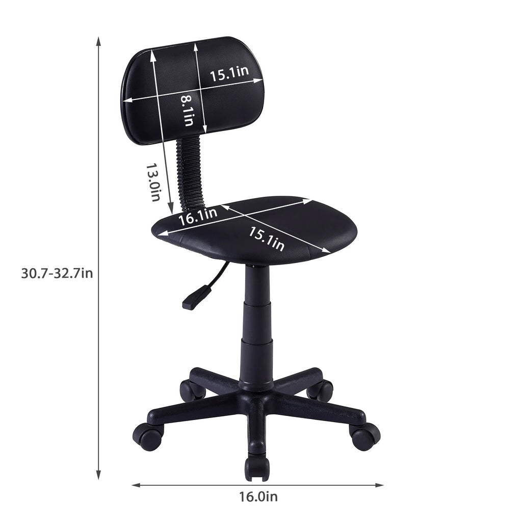 Armless Office Chair, Low-Back Adjustable Height Desk Chair, Black T211755
