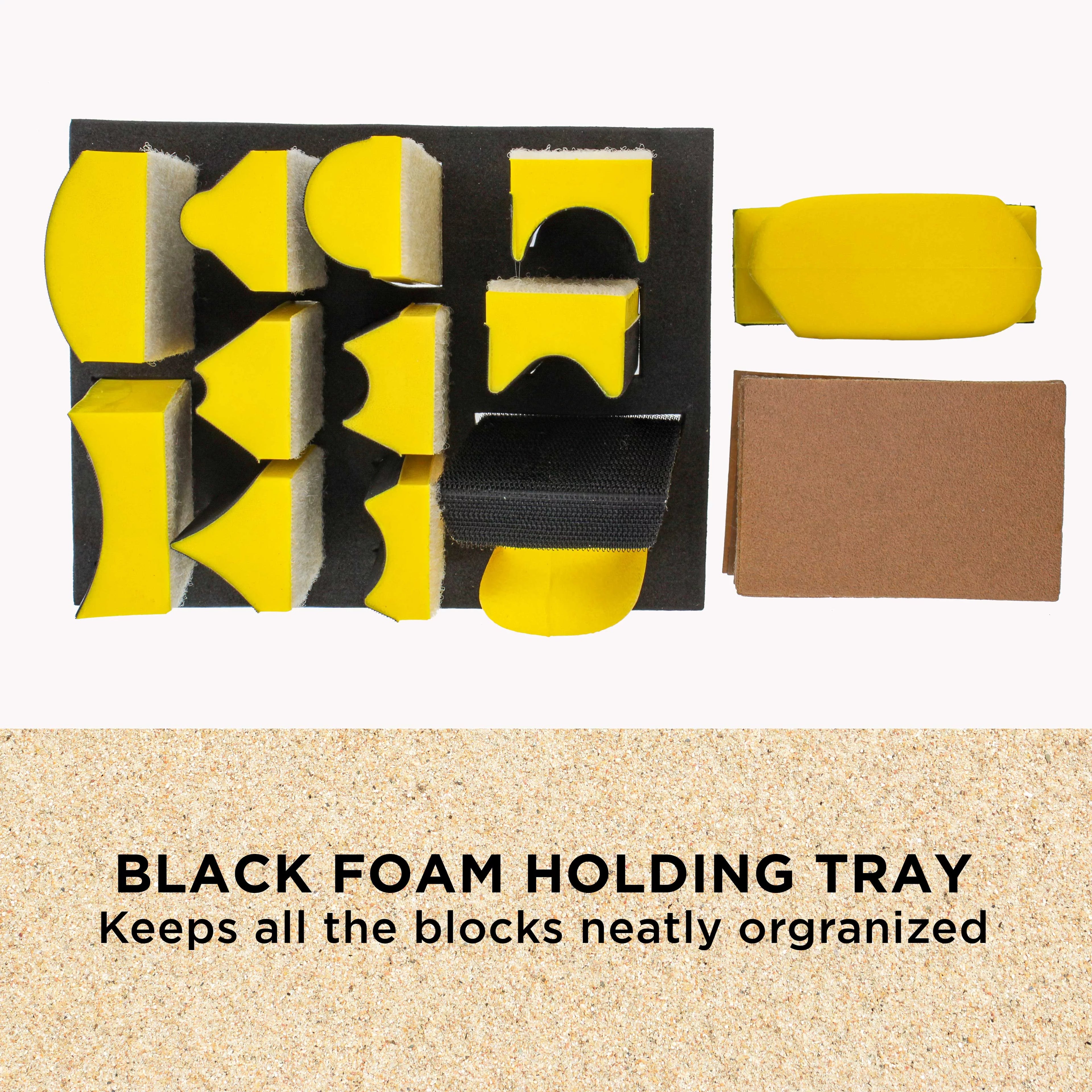 Contoured 4" Hand Sanding Block Set with Hook & Loop Sandpaper Kit Y19066