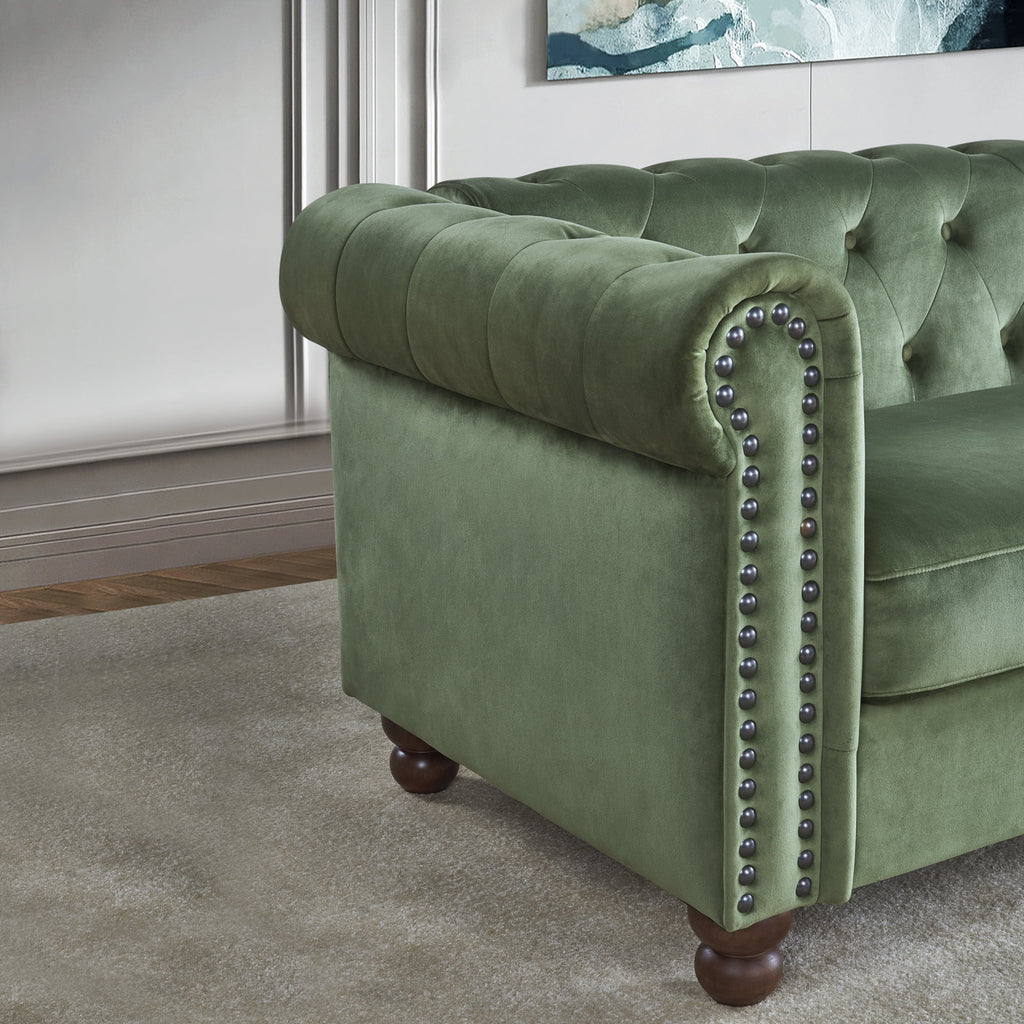 Upholstered Living Room Sofa with Tufted Fabric, Large Green U56764