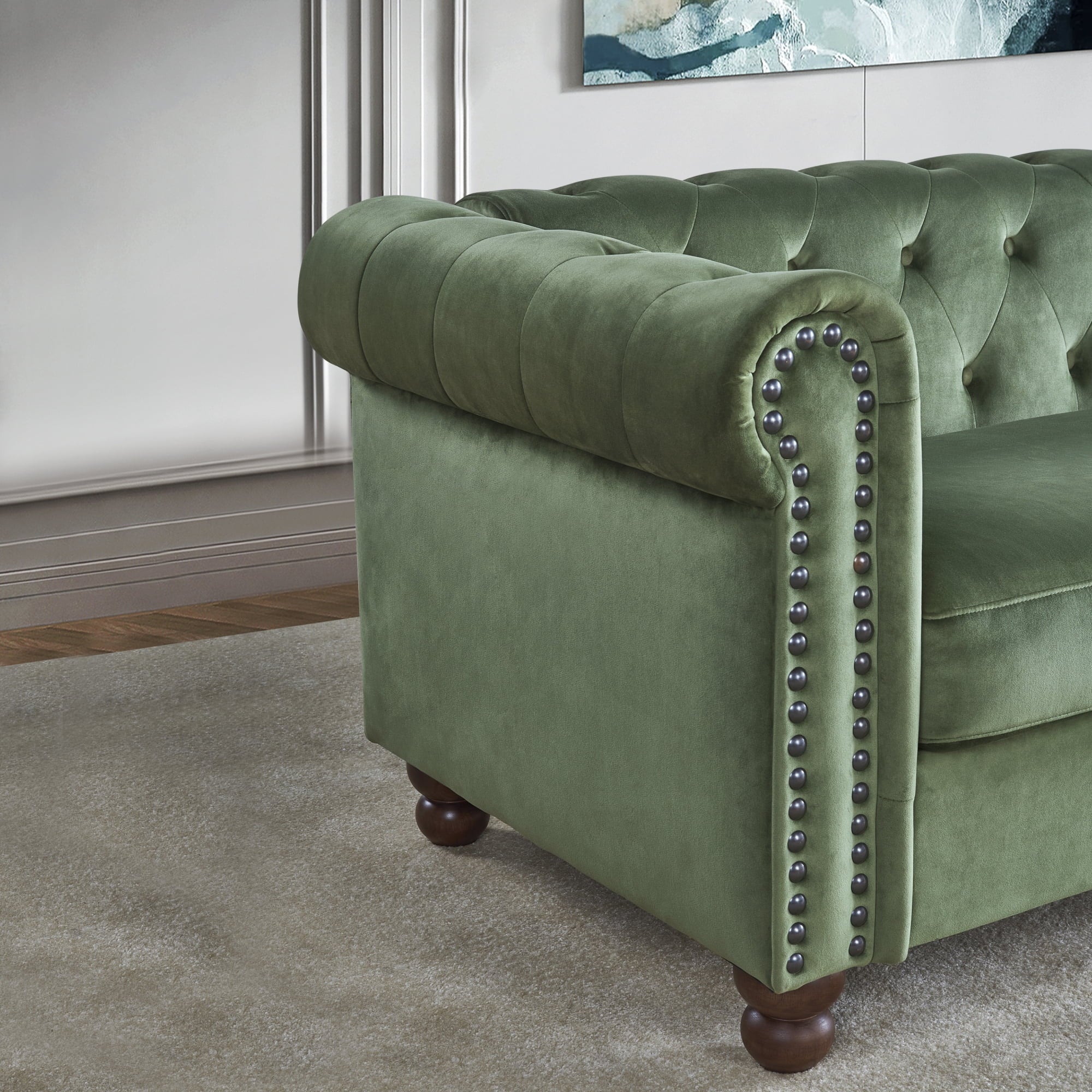 Upholstered Living Room Sofa with Tufted Fabric, Large Green U56764