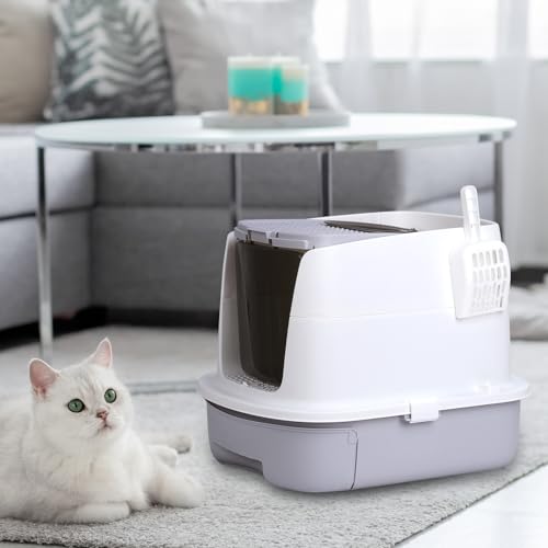 Cat Litter Box, Enclosed with Lid, Large Space, Drawer Type, Easy to Clean T4506