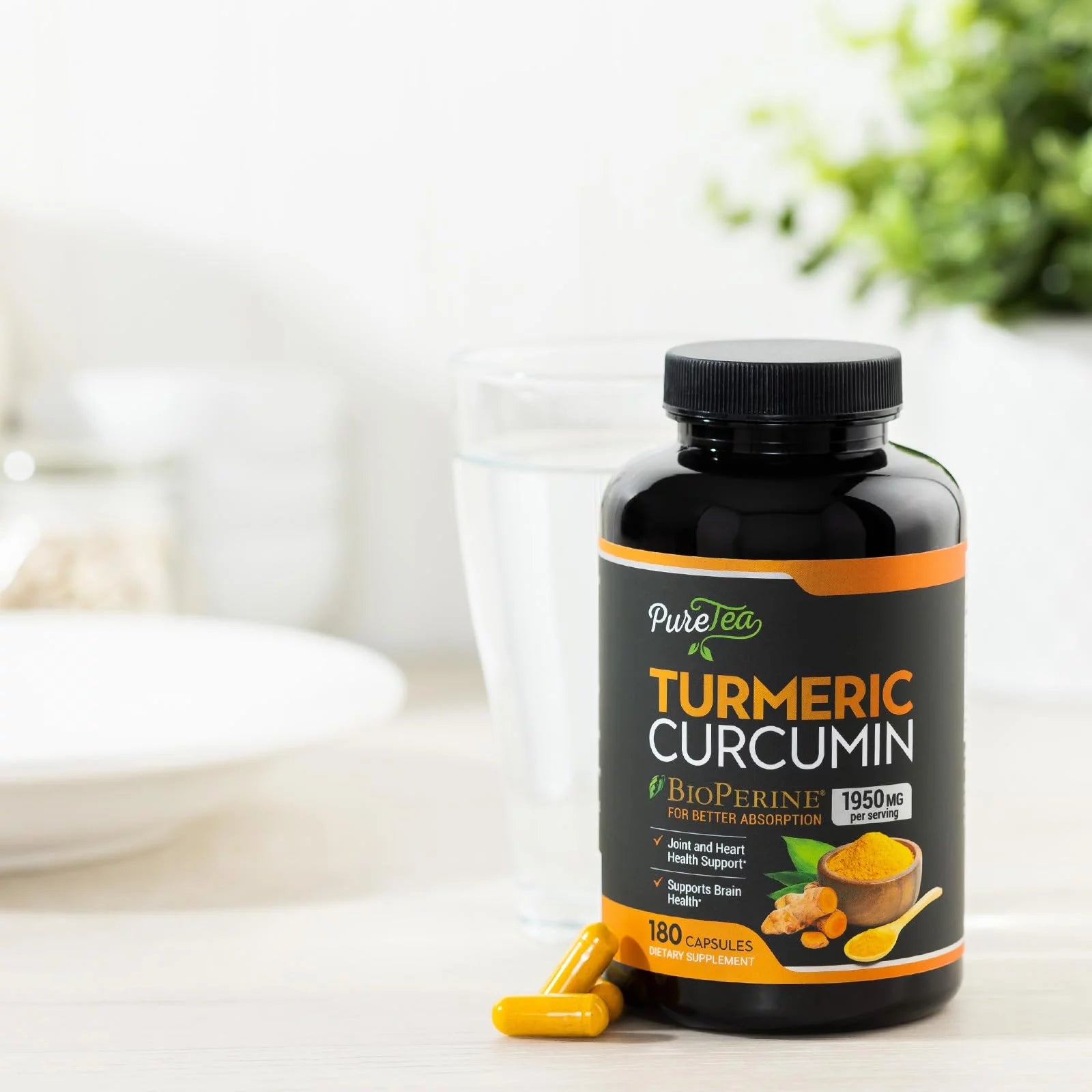 Turmeric Curcumin 1950mg with Black Pepper, Joint Support Supplement, 180 Capsules Y885