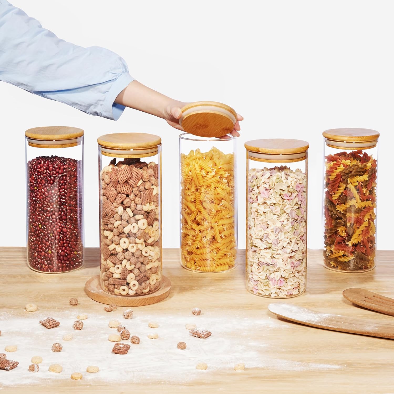 8 Pack 30oz Glass Food Storage Jars with Airtight Bamboo Lids V2676