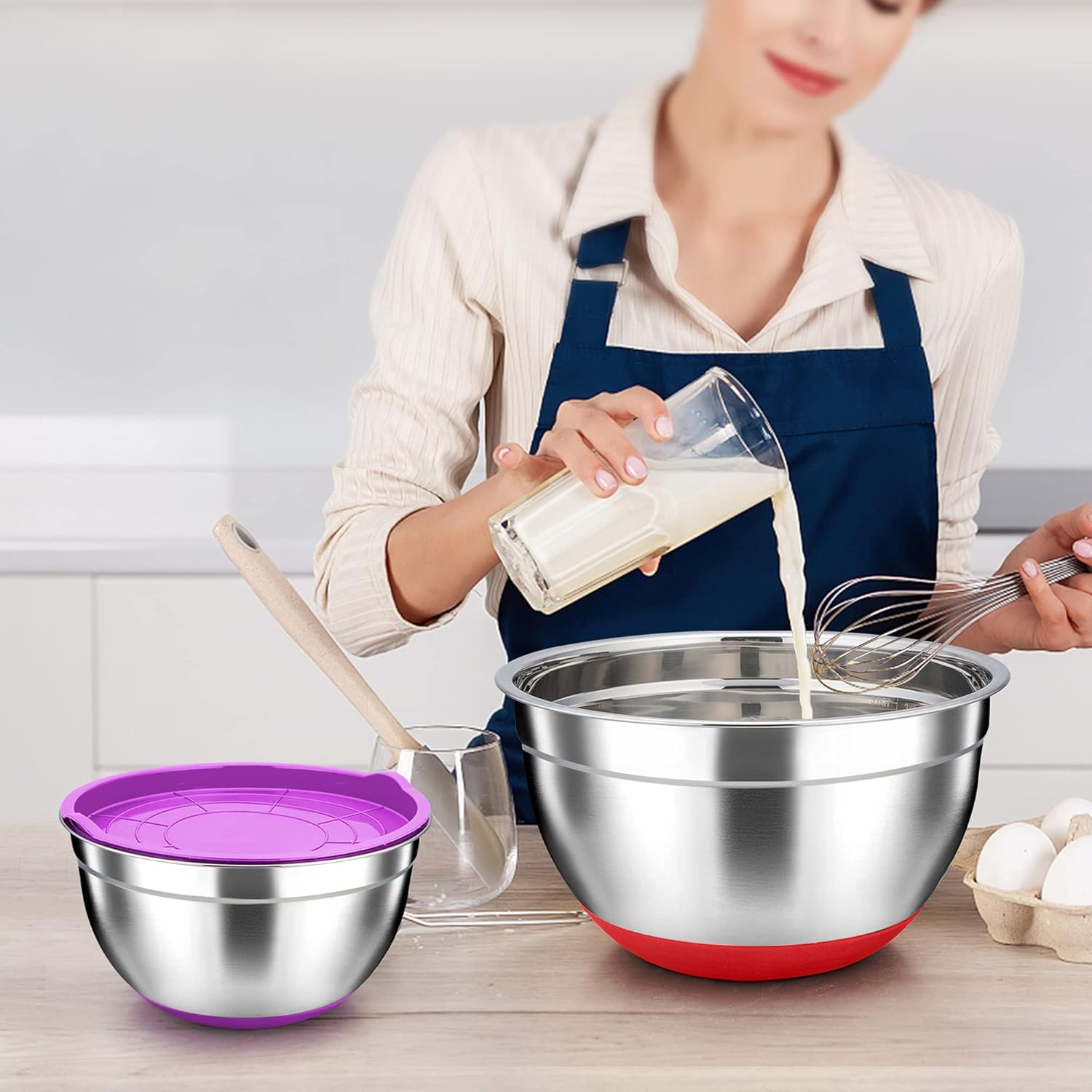 Stainless Steel Mixing Bowls with Airtight Lids, Nesting & Stackable, Set of 6 E712
