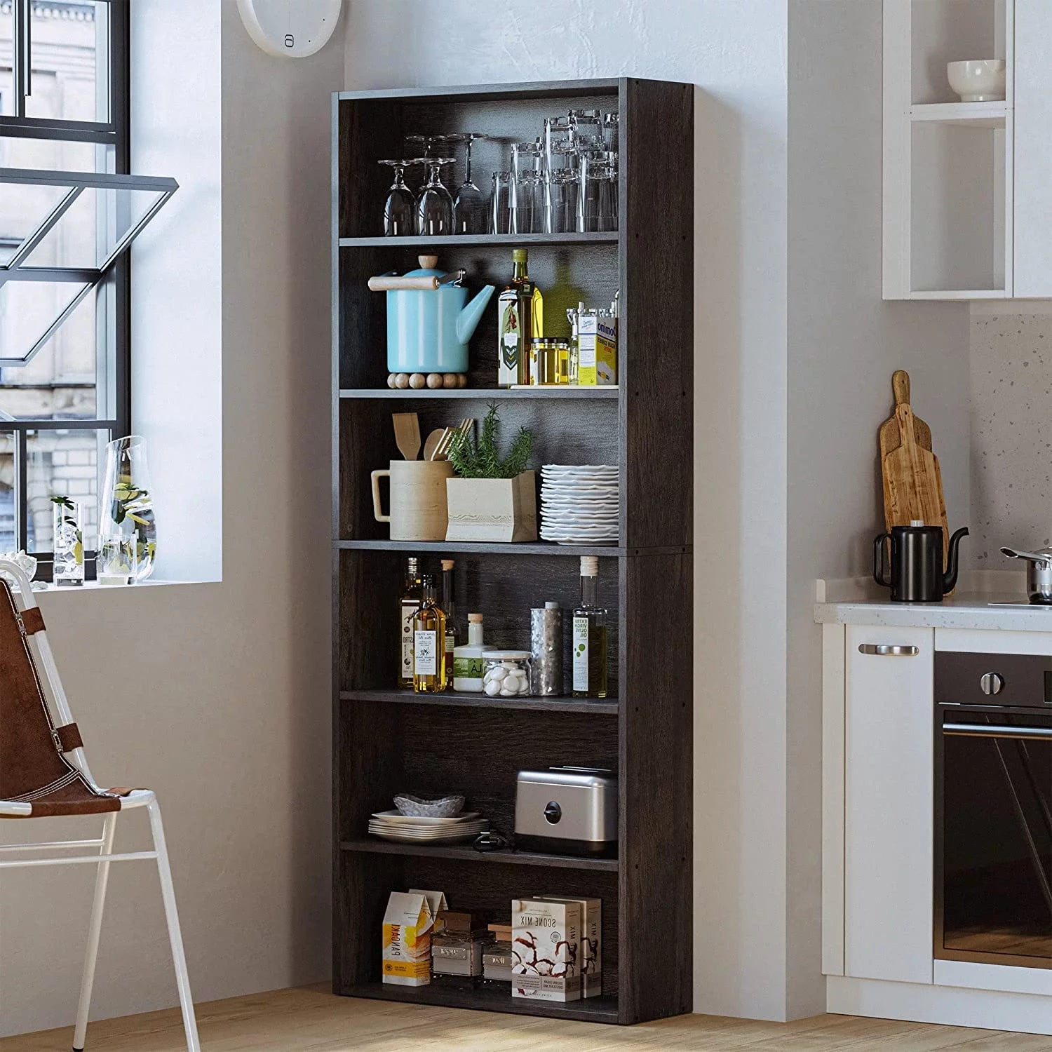 Bookshelves Floor Standing 6 Tier Display Storage Shelves 70in Tall for Home Office Living Room Bedroom H7502