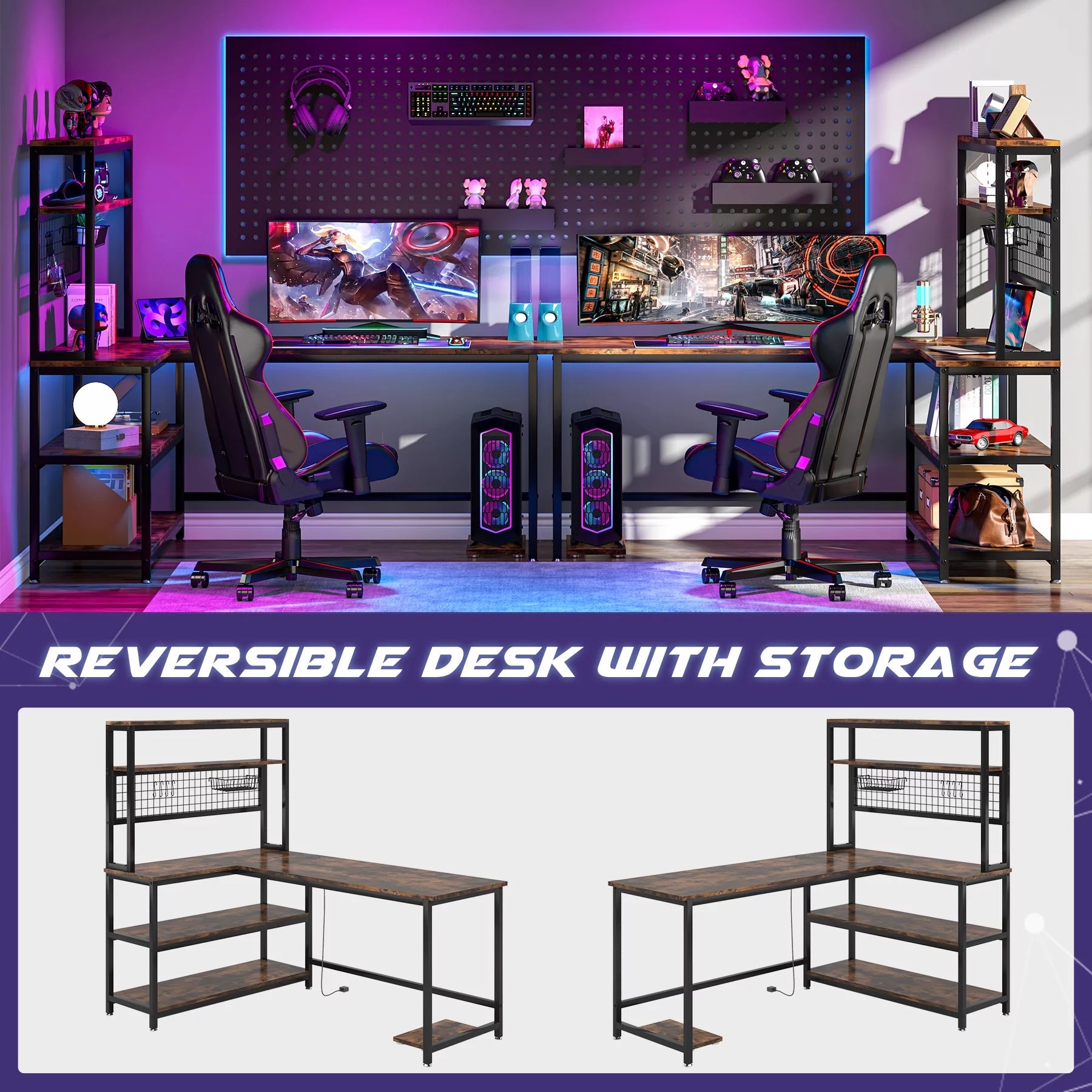 55" Computer Desk with Wireless Charging and Bookshelf Z234097