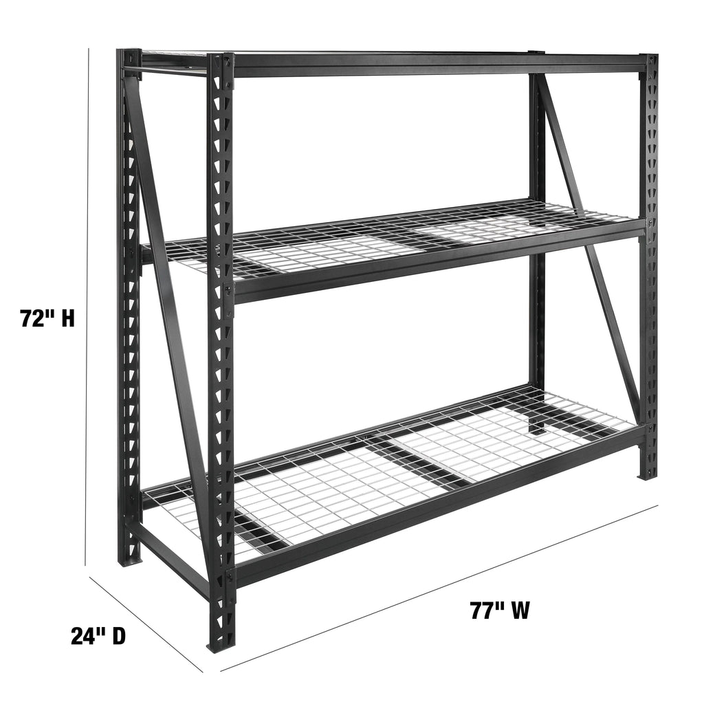Steel 3-Tier Storage Shelf Unit, 72H x 77W x 24D, Black W154452