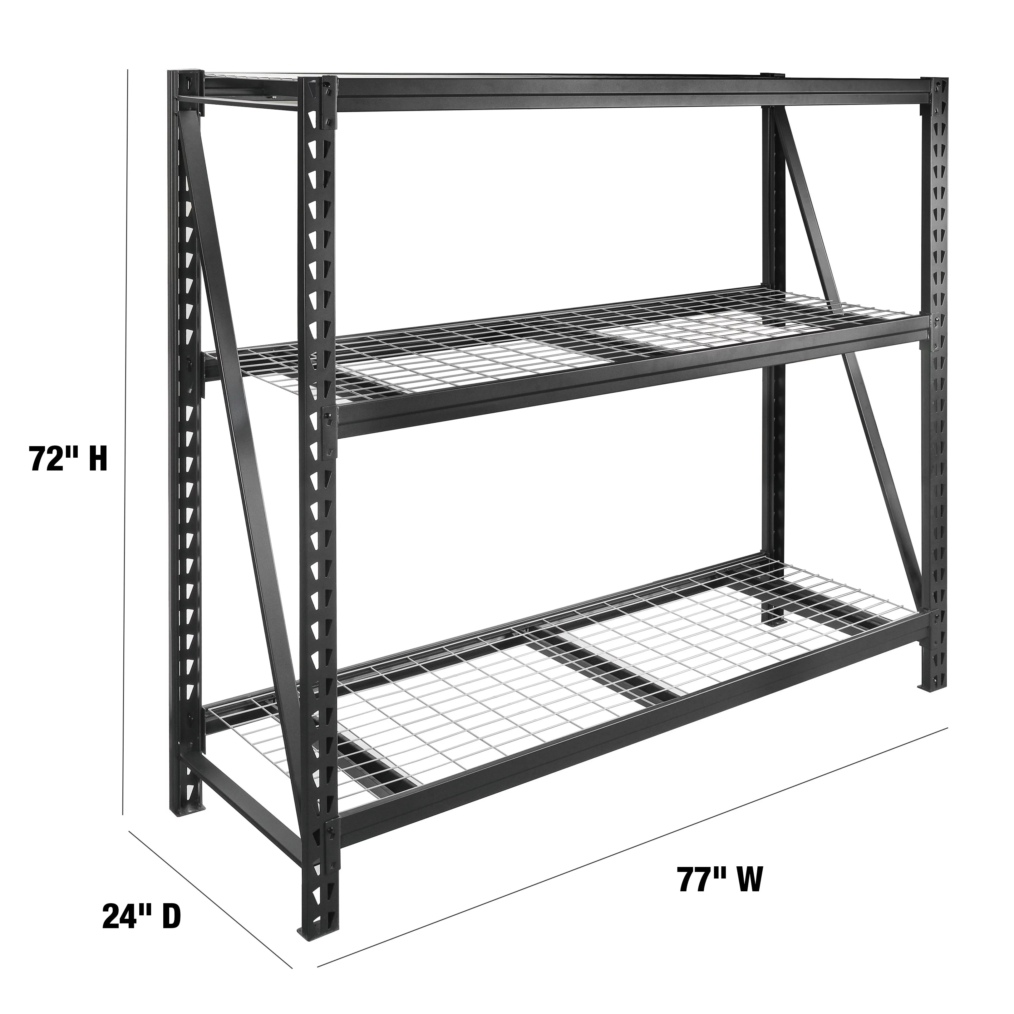 Steel 3-Tier Storage Shelf Unit, 72H x 77W x 24D, Black W154452