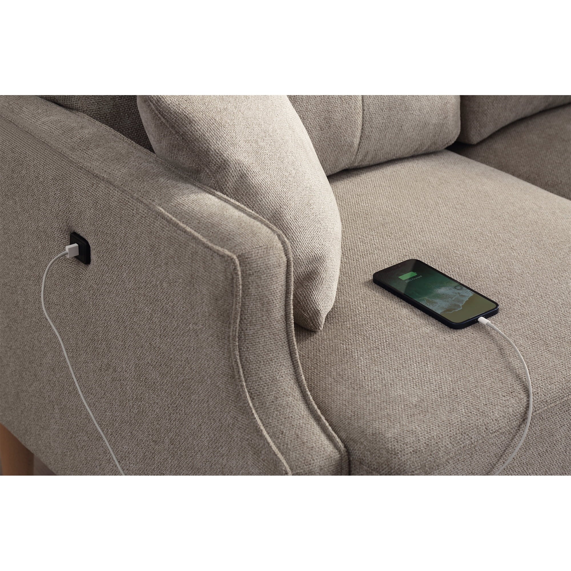 2 Seater Loveseat Sofa with Waterproof Fabric, USB Charging Port O78535