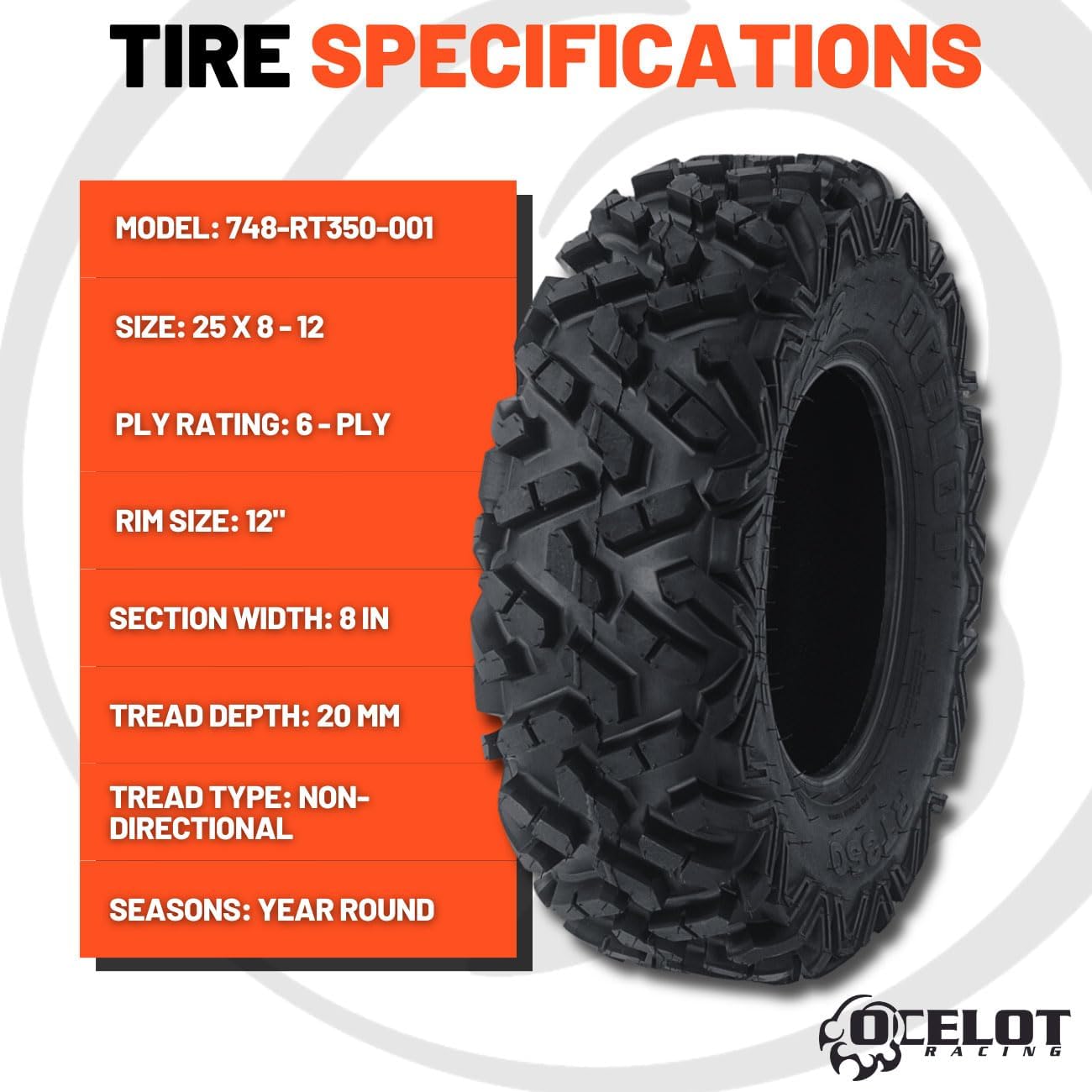 25x8x12 UTV All-Terrain Tires 6-Ply Bias W59226