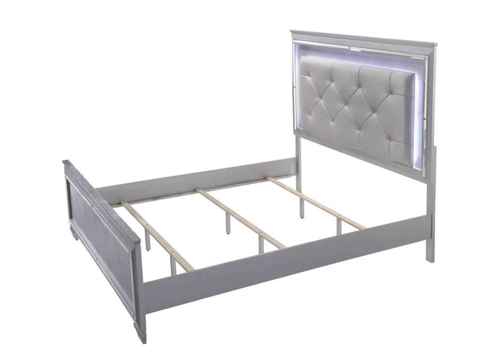 Queen Size LED Backlit Upholstered Headboard Bed R37428