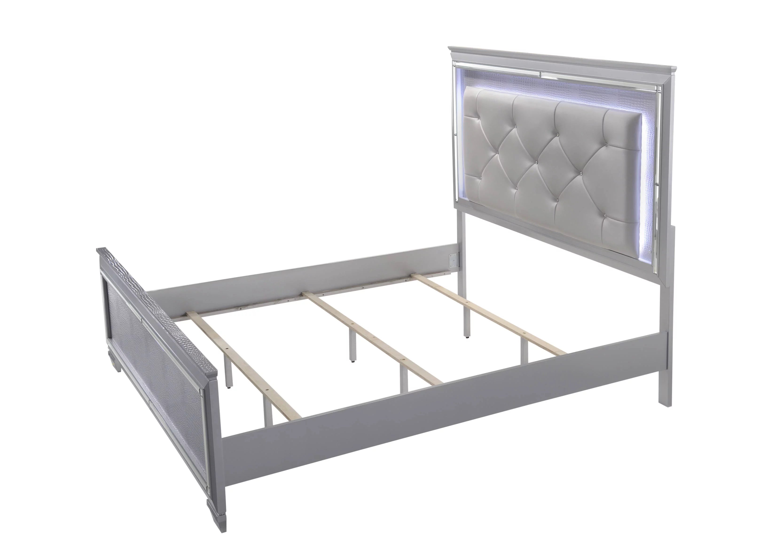 Queen Size LED Backlit Upholstered Headboard Bed R37428