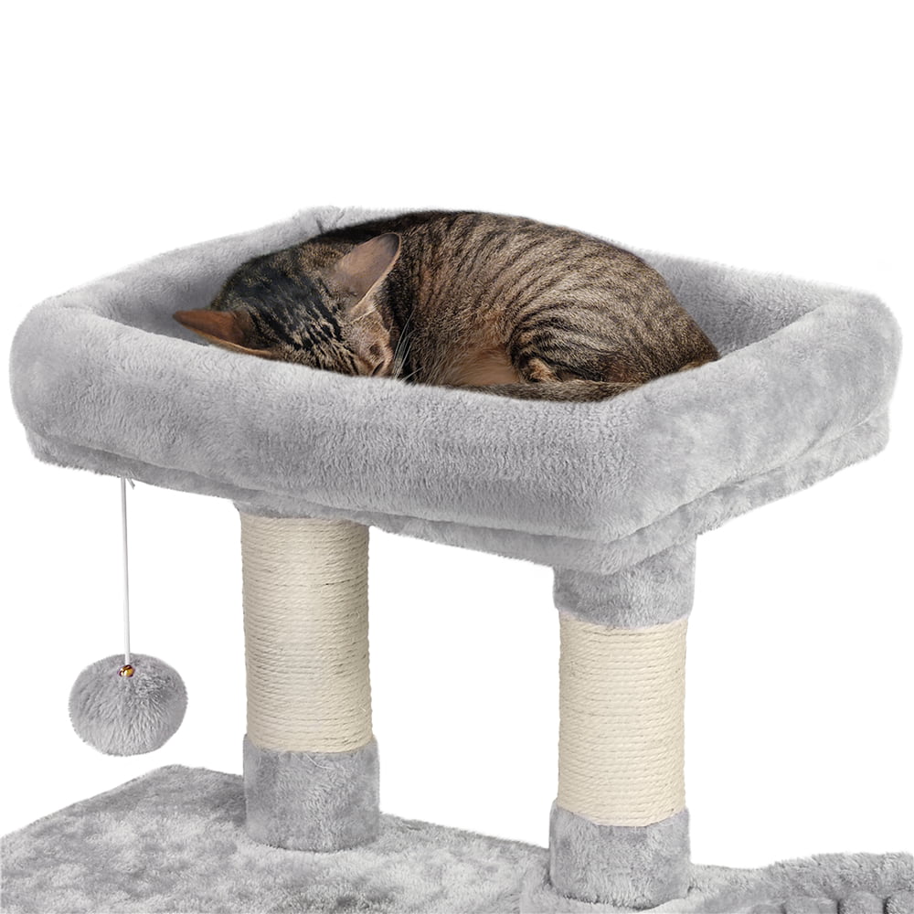 Cat Tree with Condo Perch Basket and Scratchers, Light Gray H7967