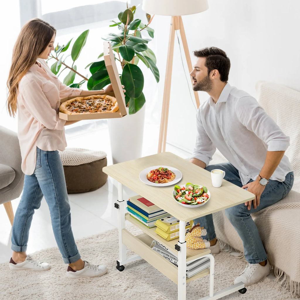Mobile Laptop Table 3-Tier with Wheels, Height Adjustable, Beige S11889