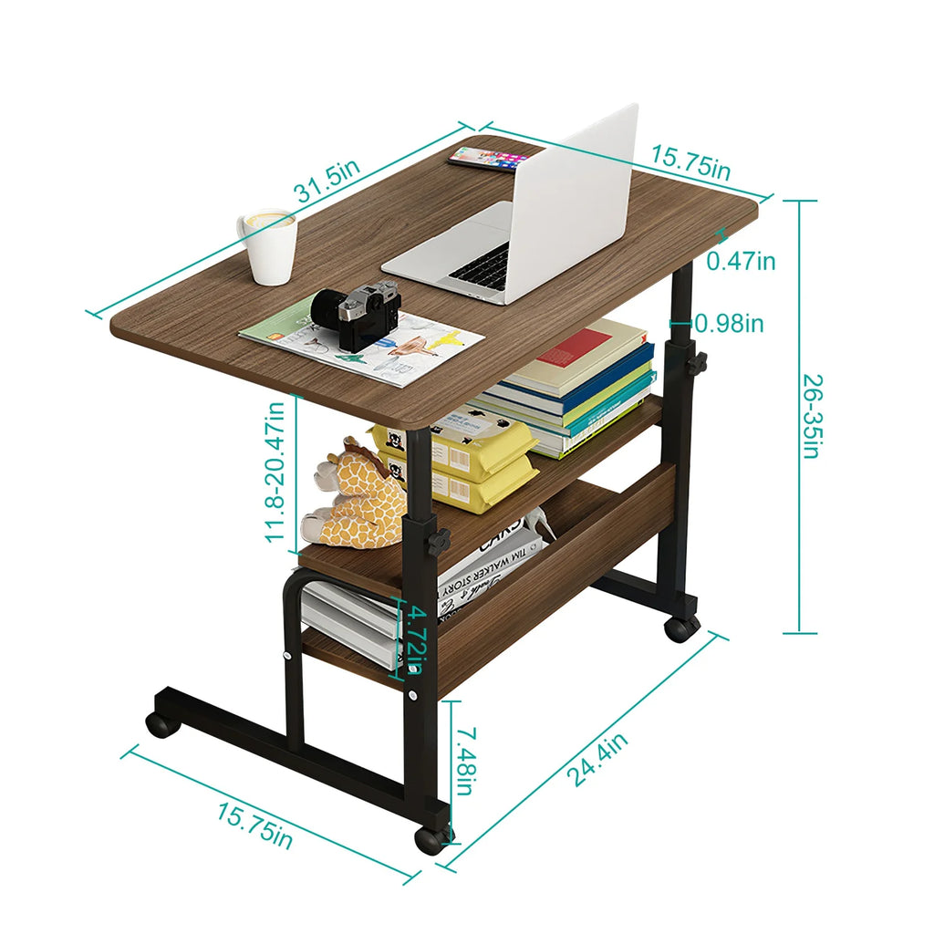 Mobile Laptop Table 3-Tier with Wheels, Height Adjustable, Beige S11889