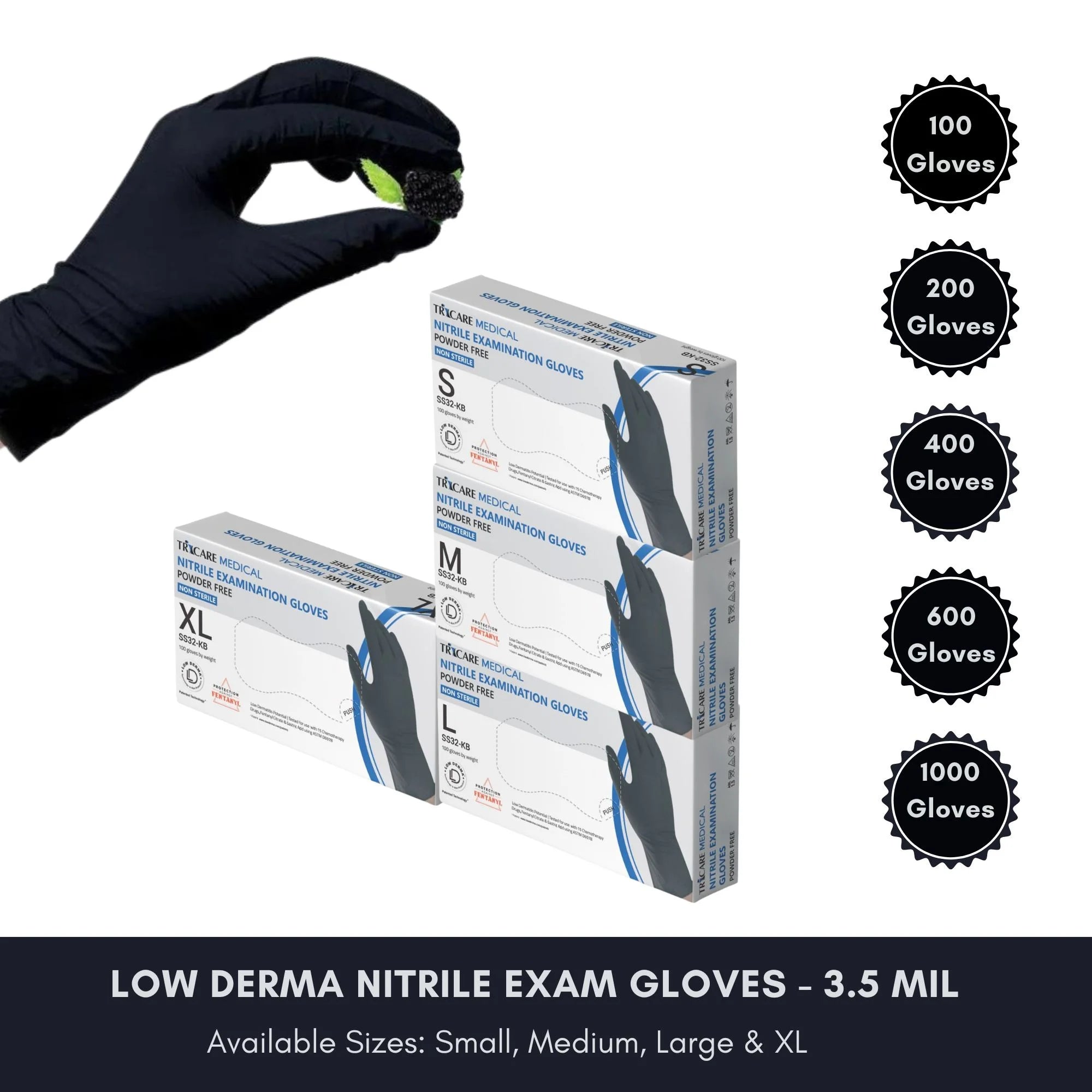 Nitrile Exam Gloves, Medium, Powder Free, Latex Free, 3.5 Mil I212