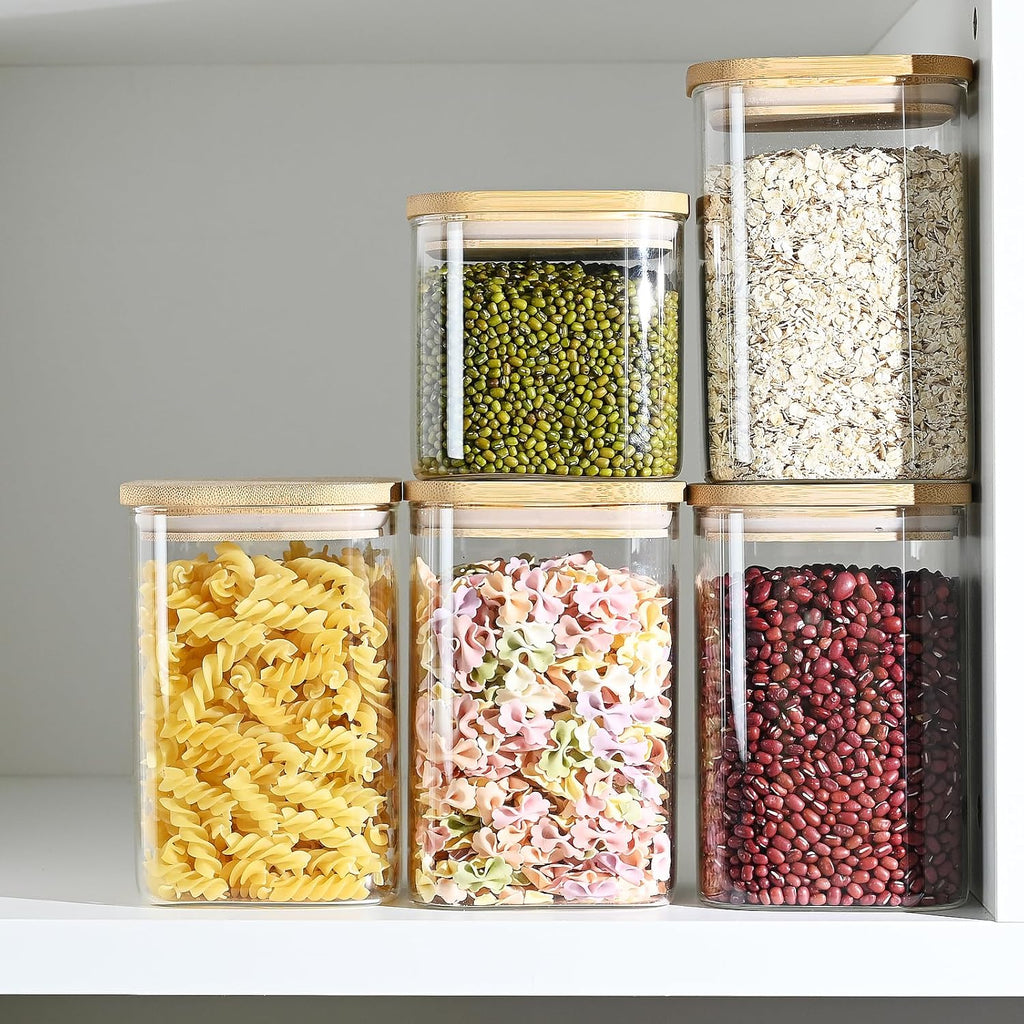 Glass Food Storage Jars with Bamboo Lids, Airtight Kitchen Container Set of 4 K271081
