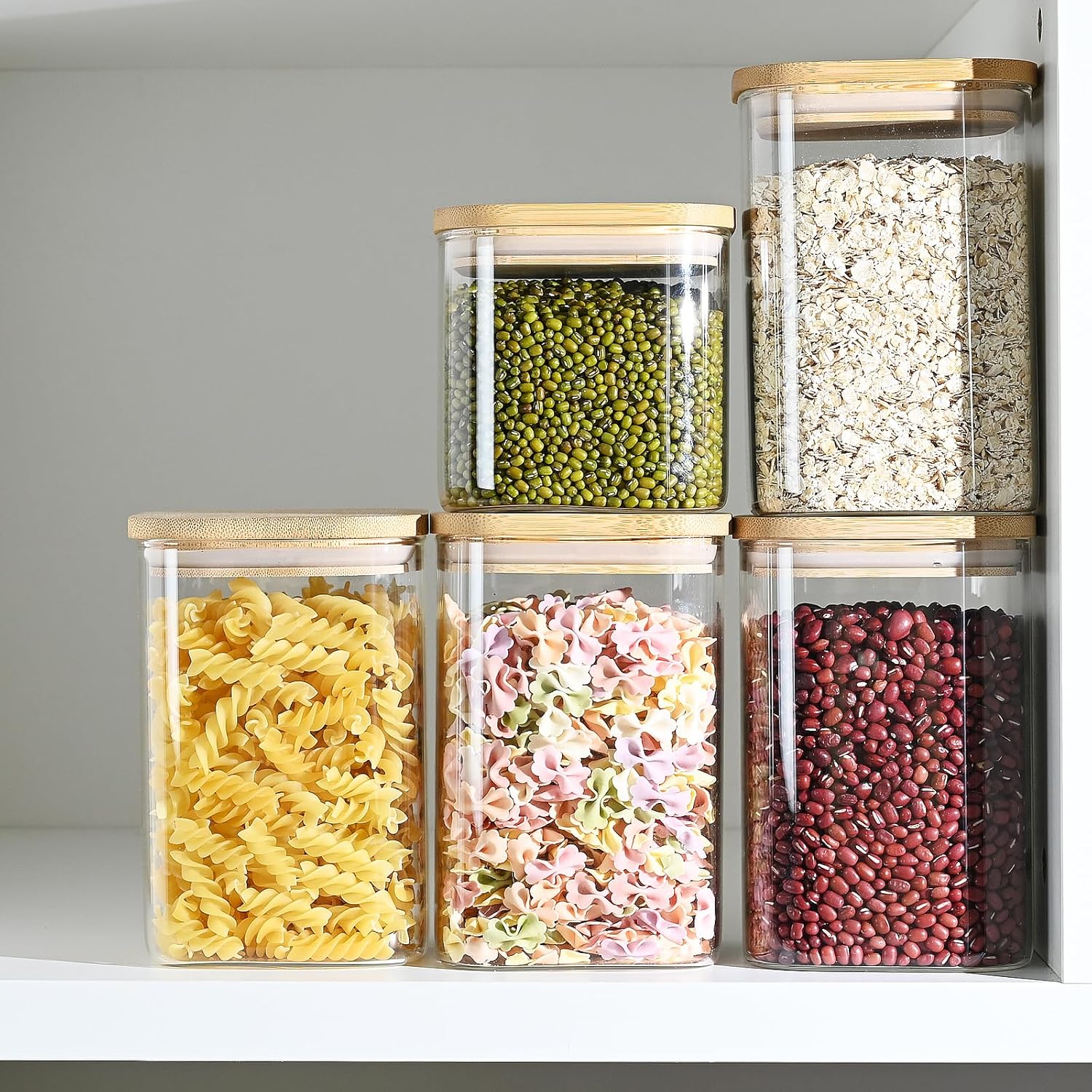 Glass Food Storage Jars with Bamboo Lids, Airtight Kitchen Container Set of 4 K271081