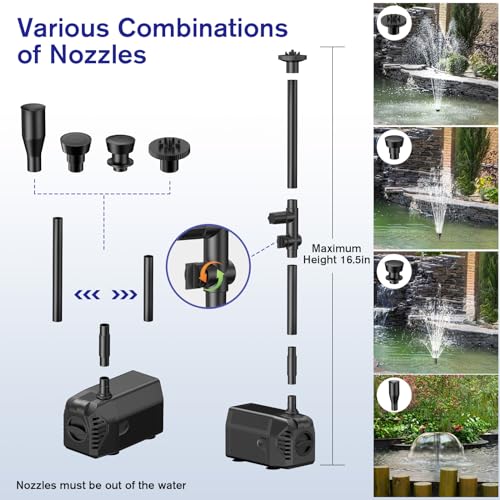 Solar Pond Pump 30W, 430GPH Adjustable Flow with Diverter Valve and 6.6 FT Tubing B8493