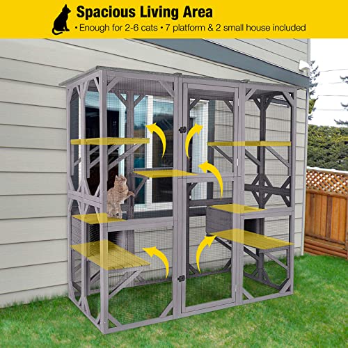 Outdoor Cat Enclosure Large Walk-in Cat Cage with Tarp Roof J6175