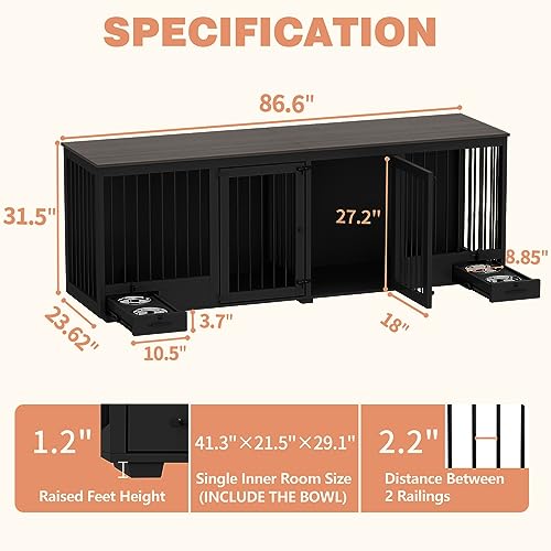 Large Wooden Dog Crate for 2 Dogs with Drawers and Divider S216