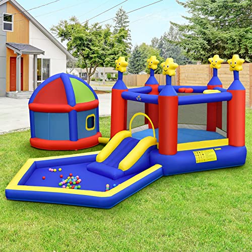 Inflatable Bounce House for Kids Indoor Outdoor with Basketball Hoops and Ball Pit U1574