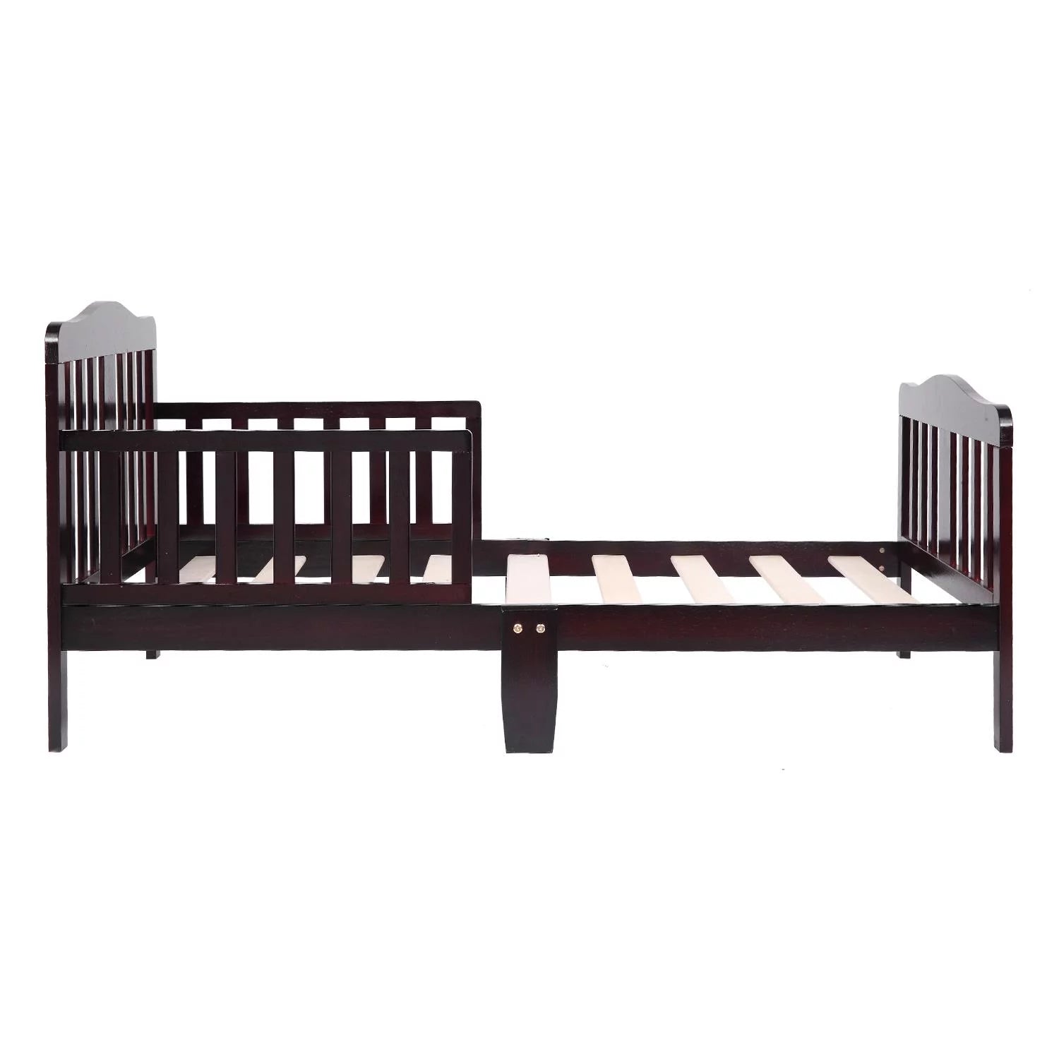Toddler Wood Bed Frame with Safety Rail Fence O98459