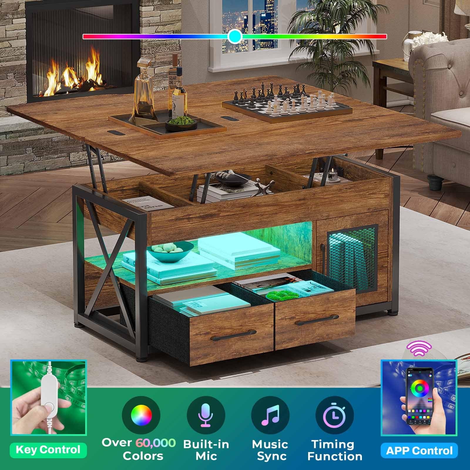 40" Lift Top Coffee Table with Storage Cabinet and 2 Fabric Drawers C61872