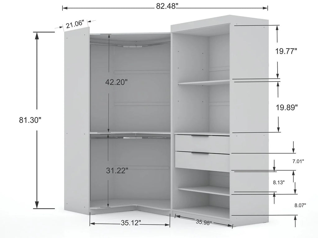 Modern Corner Wardrobe Closet with 2 Drawers U593