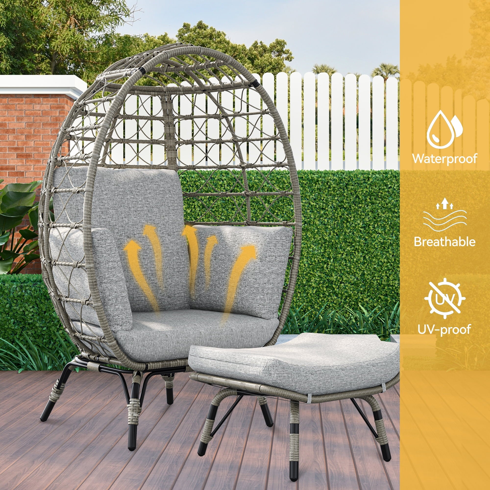 Egg Chair with Stand and Cushion for Patio, Garden, Backyard X902784
