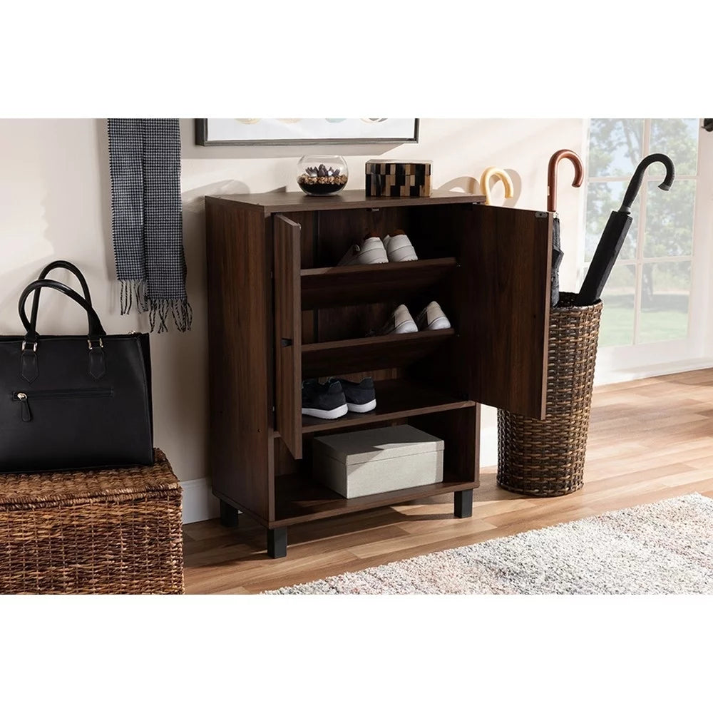 Walnut Brown 2-Door Wood Shoe Storage Cabinet Q18299