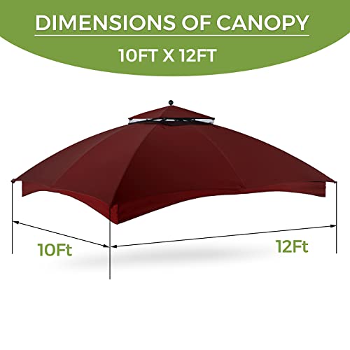 10x12 Gazebo Replacement Canopy, Double Tier Sunshade Polyester Top Cover A9246