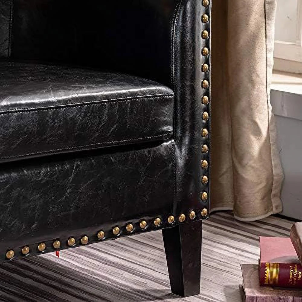 Barrel Chairs Set of 2 Faux Leather Accent Chairs for Living Room Y2321