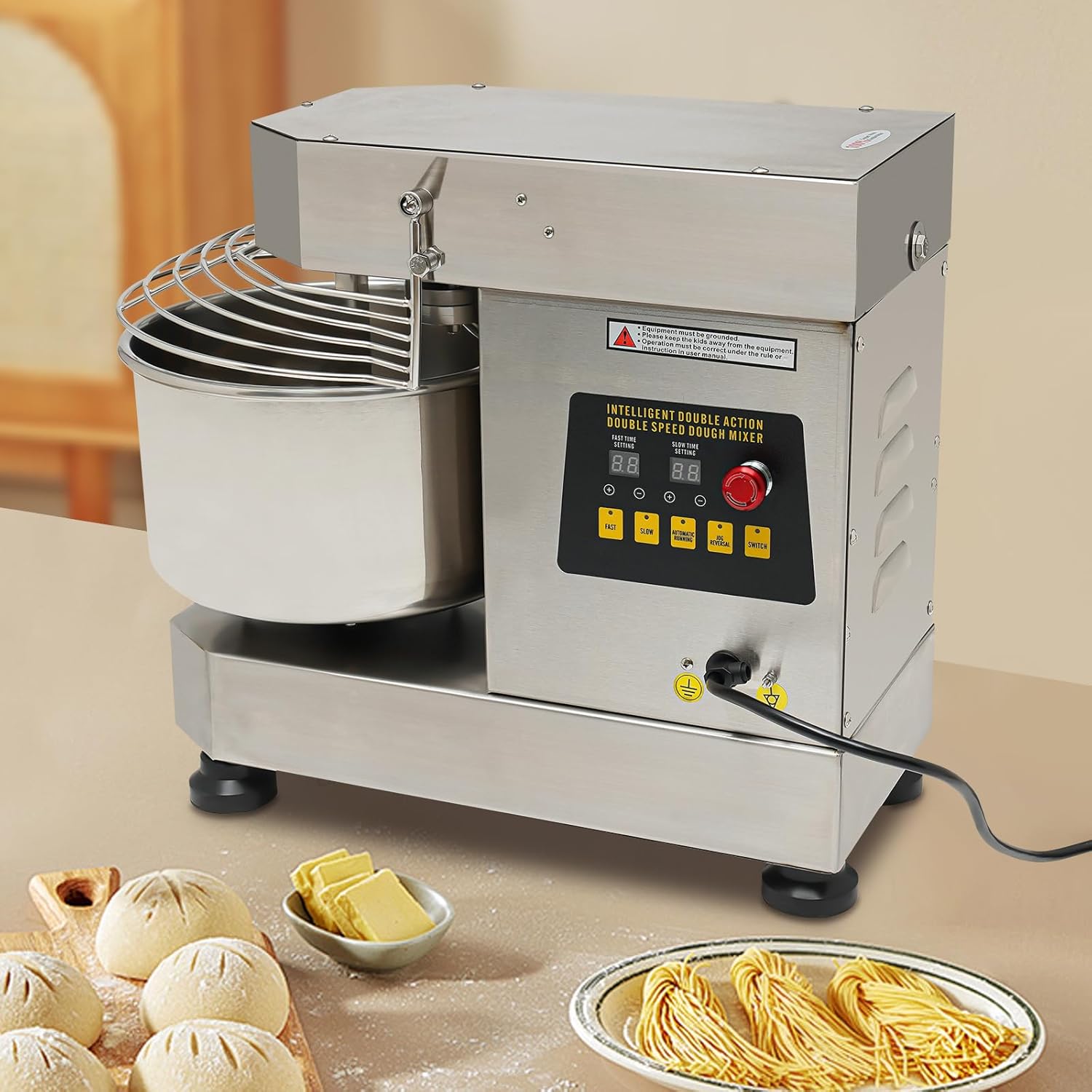 Dough Mixer, 2.6 Gal Spiral Mixer, 750W with Stainless Steel Bowl G25095