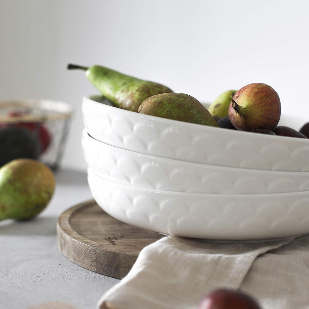 Large Ceramic Pasta Bowls Set of 4, White Salad Serving Bowls, Microwave and Dishwasher Safe L9078